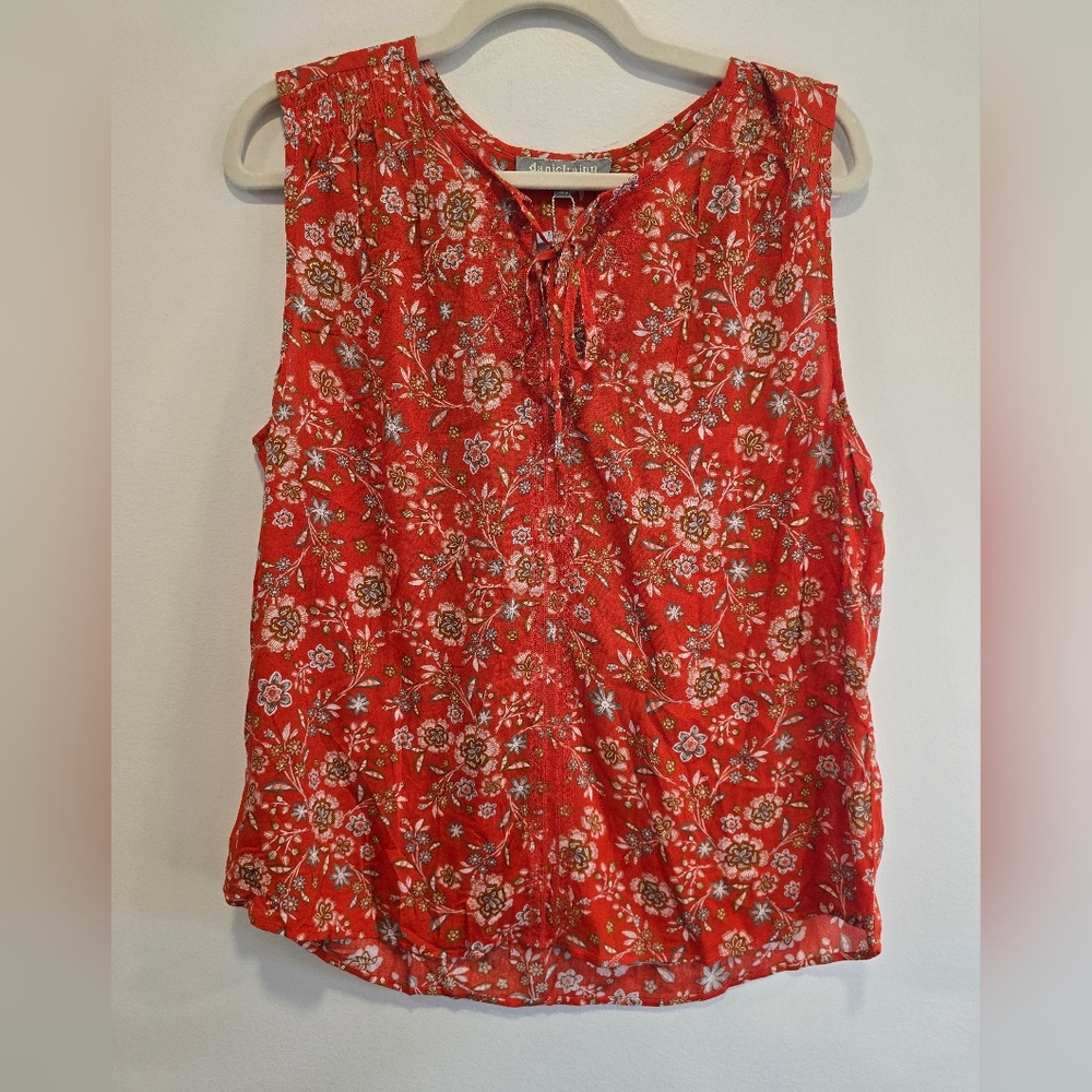 Daniel Rainn Red Floral Sleeveless Blouse Size Large Nwt